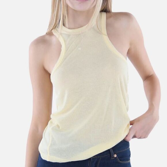 NWOT Free People Movement Tank Yellow Ribbed L Very Varsity Exercise Lounge - Picture 15 of 16